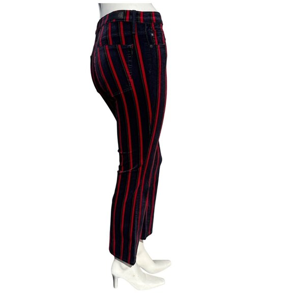 AG Jeans Jodi High Rise Slim Flare Crop Button Up Velvet Blue Green Red Striped - Picture 3 of 8